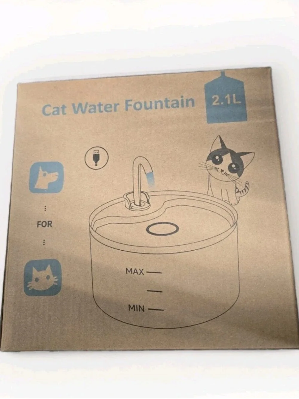 Cat Water Fountain - Brown and Blue Packaging